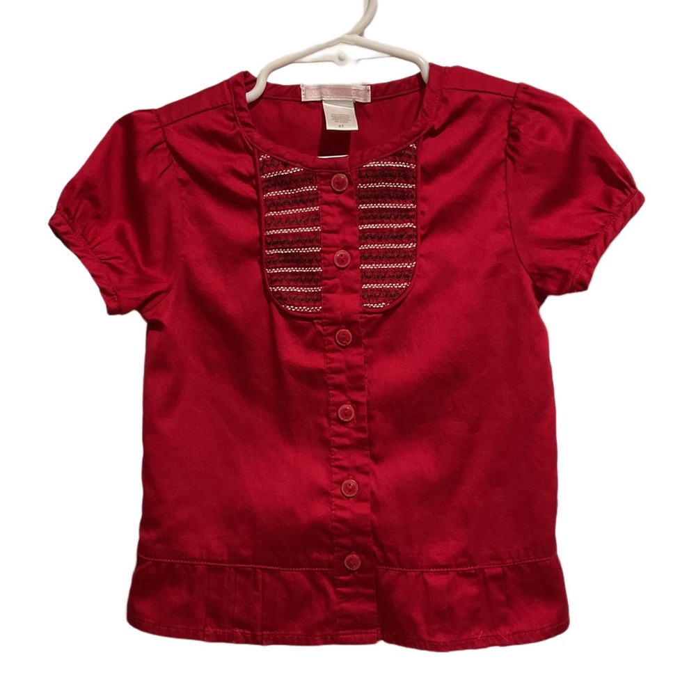 Janie and Jack Girls Button Up Shirt Red Short Sleeve
